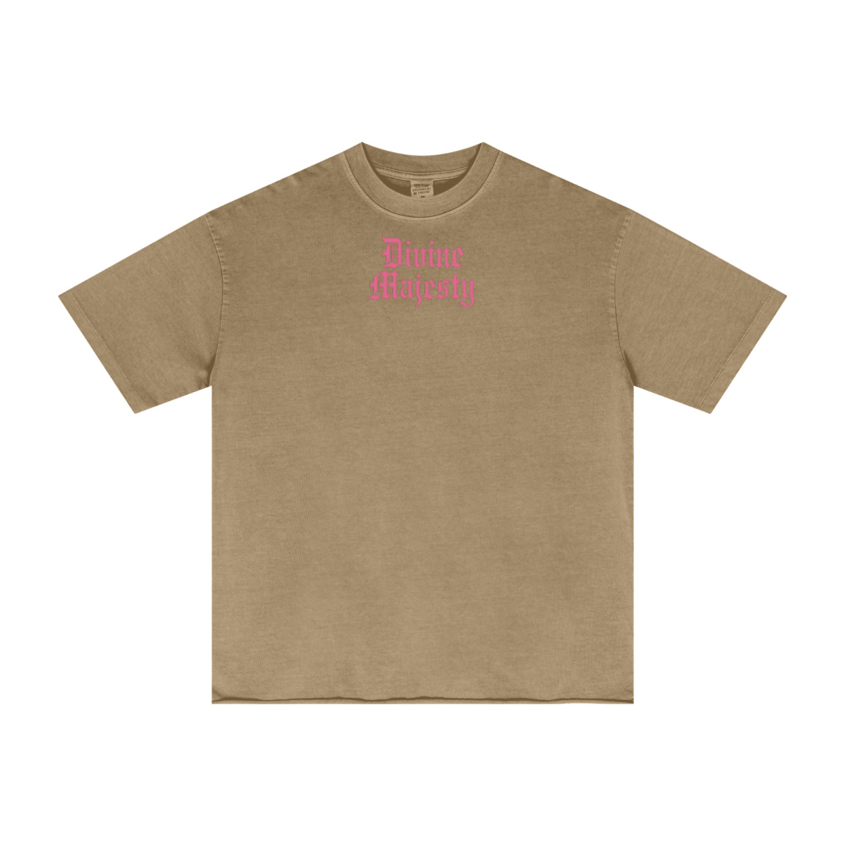 275GSM Women's Double-Yarn Raw-Edge Pigment-Wash T-Shirt khaki