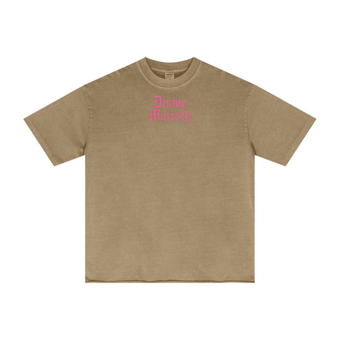 275GSM Women's Double-Yarn Raw-Edge Pigment-Wash T-Shirt khaki