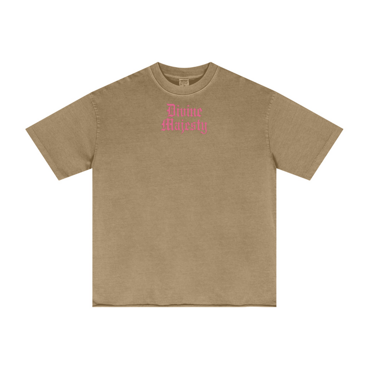 275GSM Women's Double-Yarn Raw-Edge Pigment-Wash T-Shirt khaki