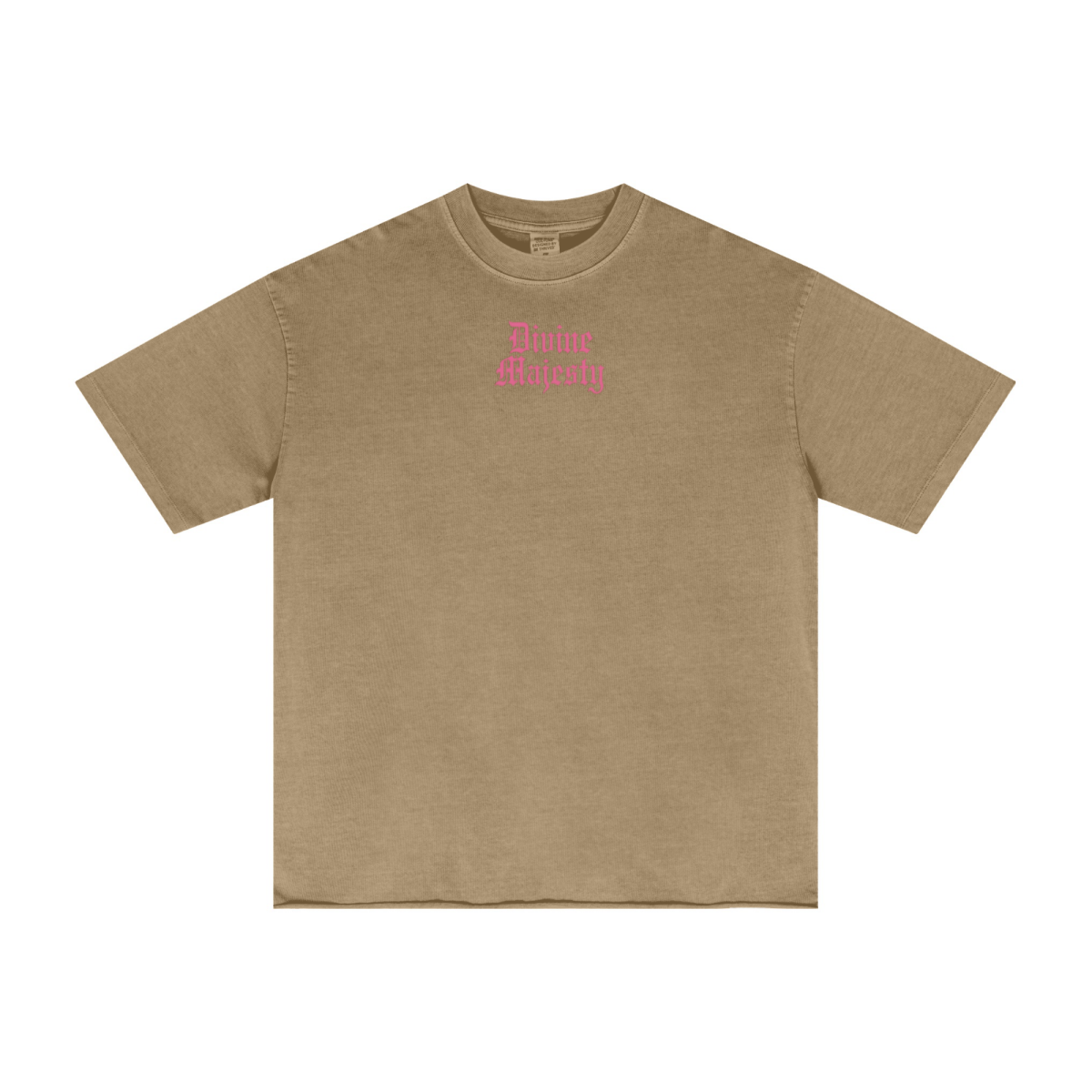 275GSM Women's Double-Yarn Raw-Edge Pigment-Wash T-Shirt khaki