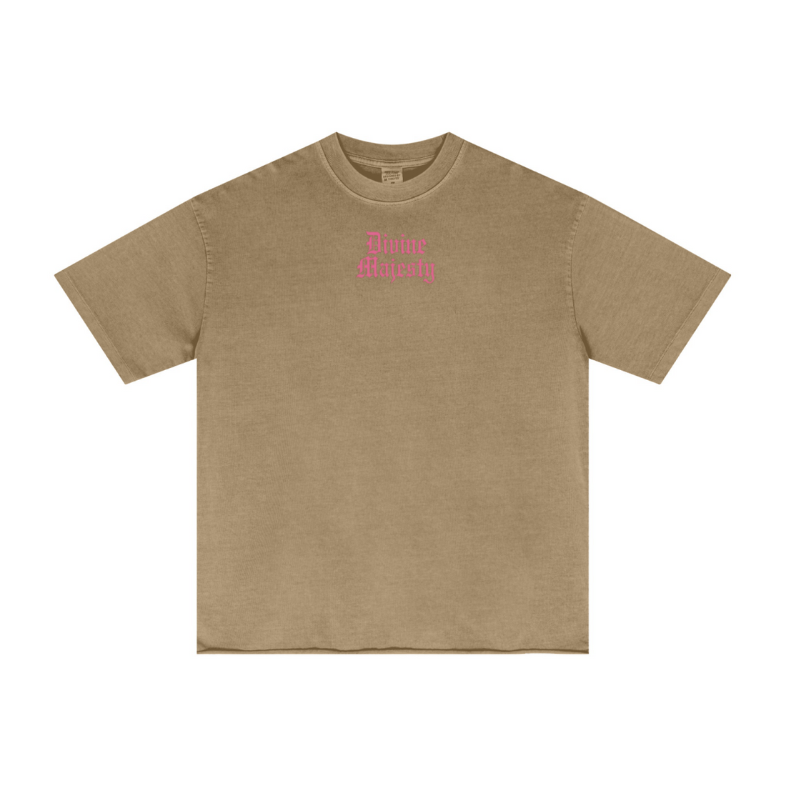 275GSM Women's Double-Yarn Raw-Edge Pigment-Wash T-Shirt khaki