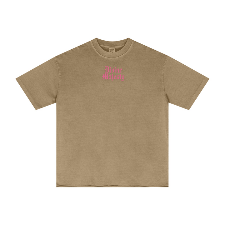 275GSM Women's Double-Yarn Raw-Edge Pigment-Wash T-Shirt khaki