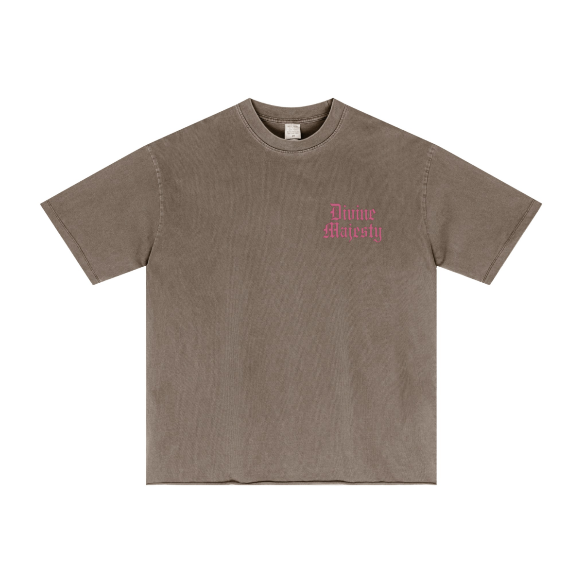 275GSM Women's Double-Yarn Raw-Edge Pigment-Wash T-Shirt Brown