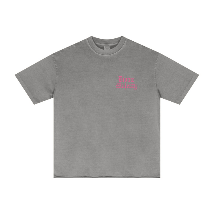 275GSM Women's Double-Yarn Raw-Edge Pigment-Wash T-Shirt Light grey