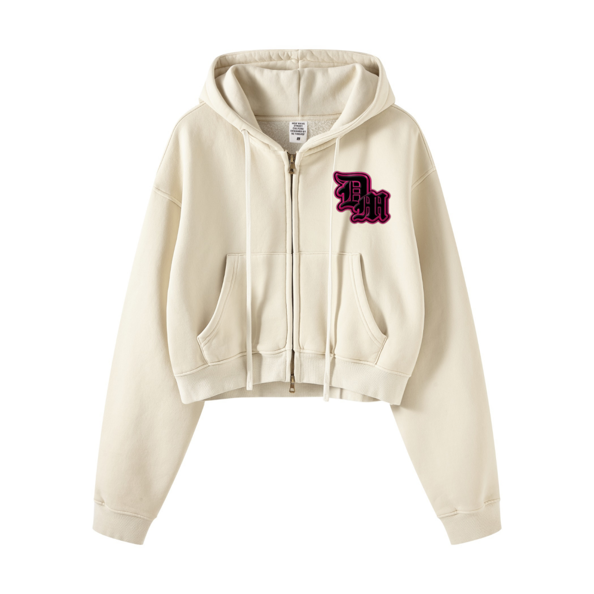 400GSM Women’s Vintage-Wash Cropped Zip-Up Hoodie Gray Apricot