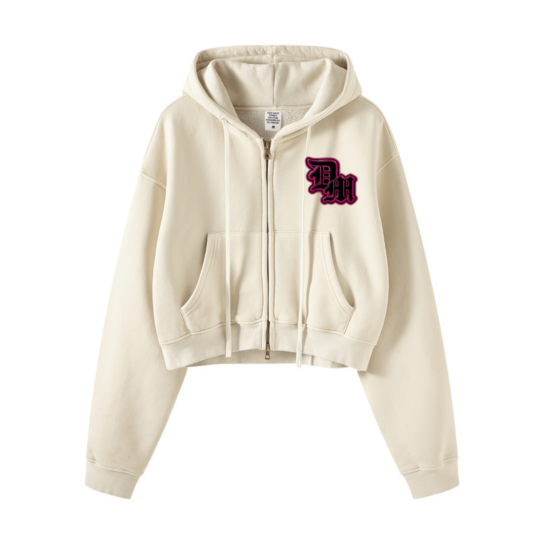 400GSM Women’s Vintage-Wash Cropped Zip-Up Hoodie Gray Apricot