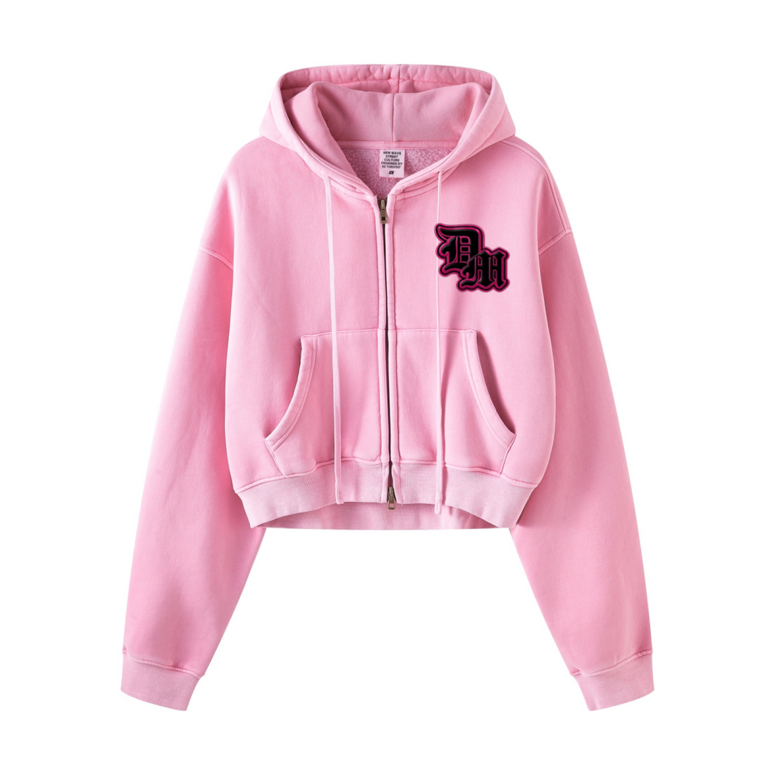 400GSM Women’s Vintage-Wash Cropped Zip-Up Hoodie Rose Pink