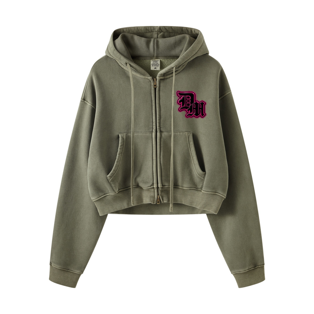 400GSM Women’s Vintage-Wash Cropped Zip-Up Hoodie Coffee Color