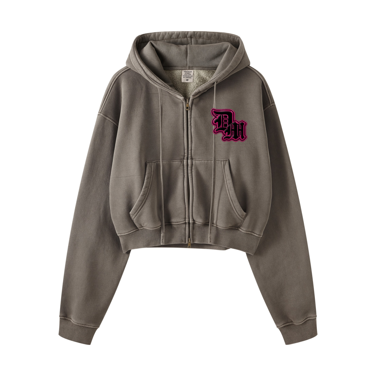 400GSM Women’s Vintage-Wash Cropped Zip-Up Hoodie Coffee