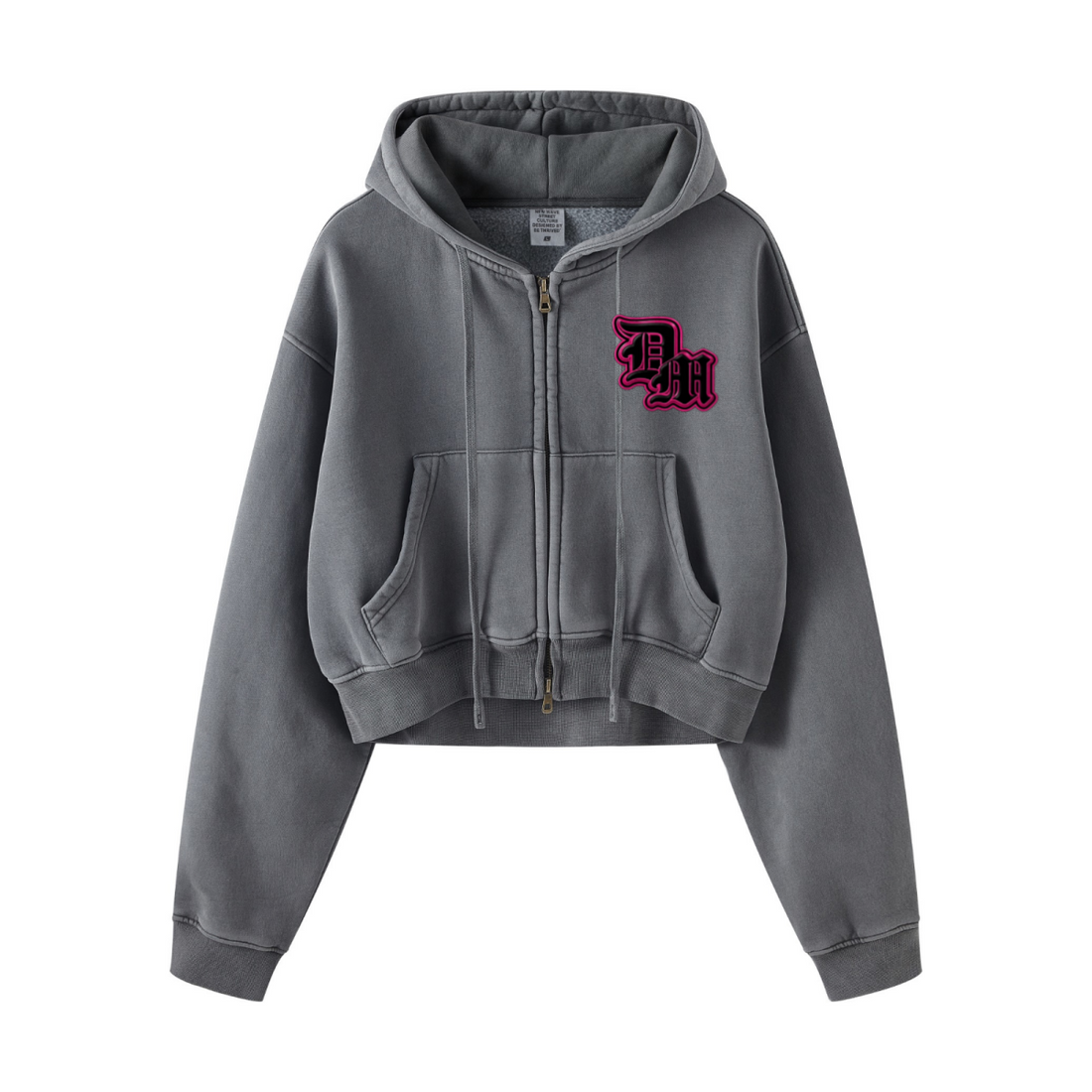 400GSM Women’s Vintage-Wash Cropped Zip-Up Hoodie Dark Gray