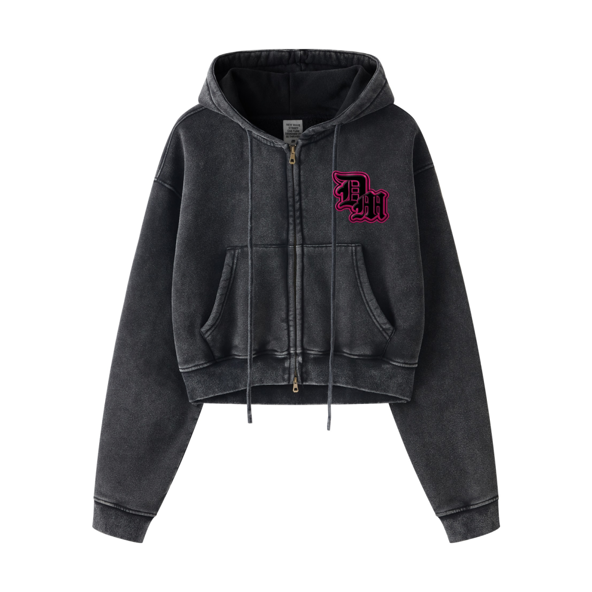 400GSM Women’s Vintage-Wash Cropped Zip-Up Hoodie Snow wash