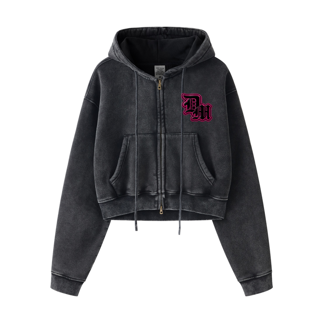 400GSM Women’s Vintage-Wash Cropped Zip-Up Hoodie Snow wash