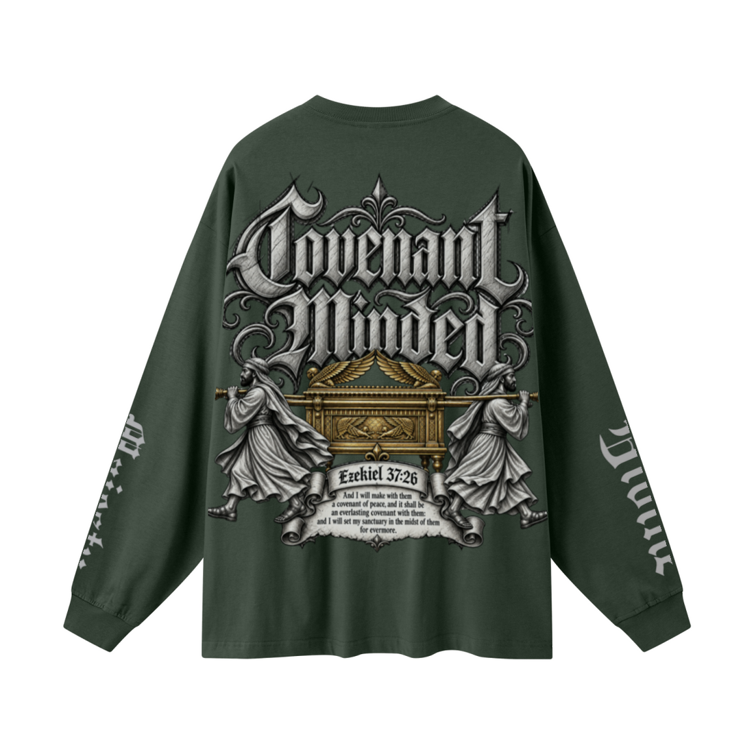 305GSM Unisex Premium Heavyweight Double-Yarn Plain Fabric Earth-Tone Basic Layering Long sleeve Dark Green