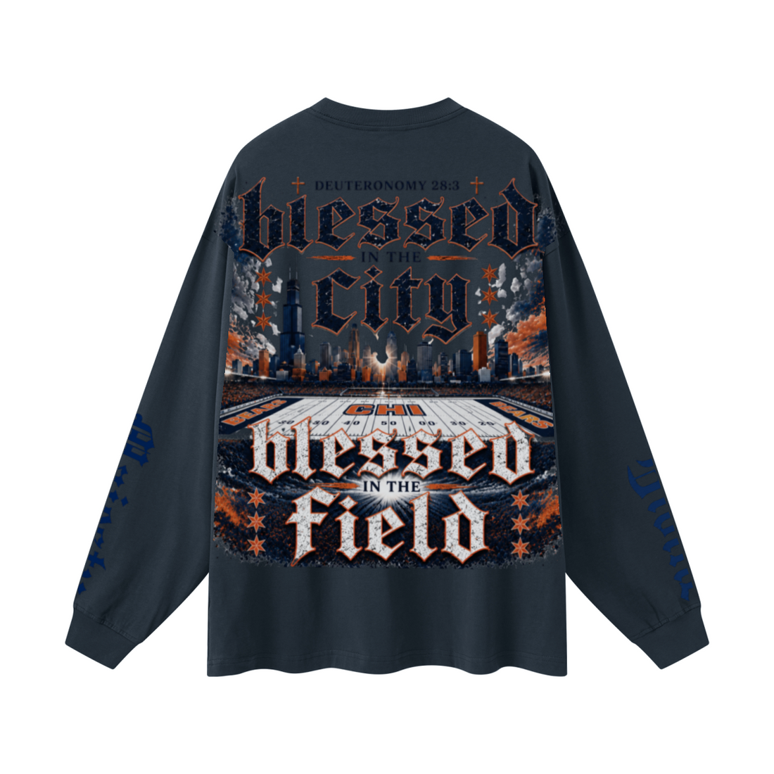305GSM Unisex Premium Heavyweight Double-Yarn Plain Fabric Earth-Tone Basic Layering Long sleeve Navy Blue