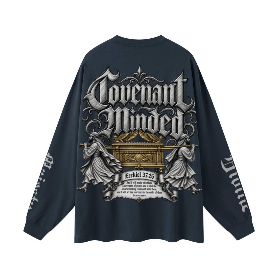 305GSM Unisex Premium Heavyweight Double-Yarn Plain Fabric Earth-Tone Basic Layering Long sleeve Navy Blue