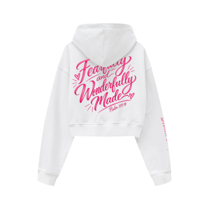 445GSM Women’s Cropped French Terry Hoodie Ivory White