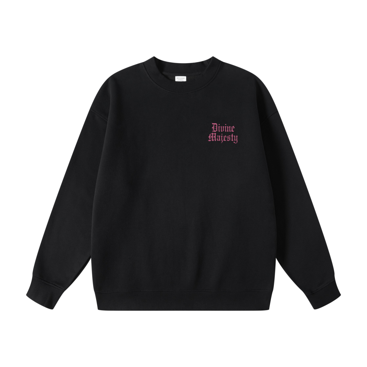 345GSM Women's Fleece-Lined Solid-Color Crewneck Sweatshirt Black