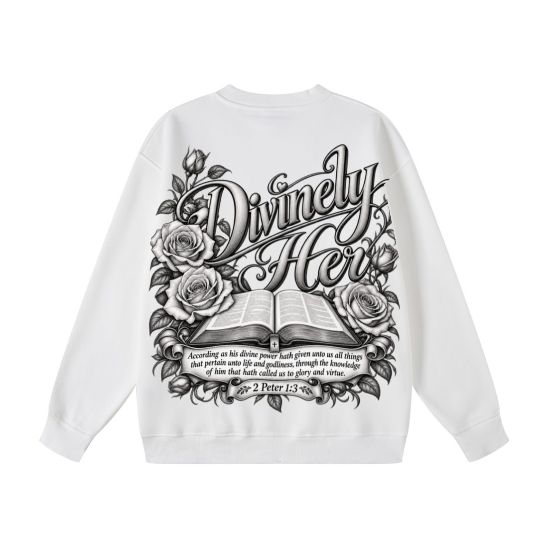 345GSM Women's Fleece-Lined Solid-Color Crewneck Sweatshirt White