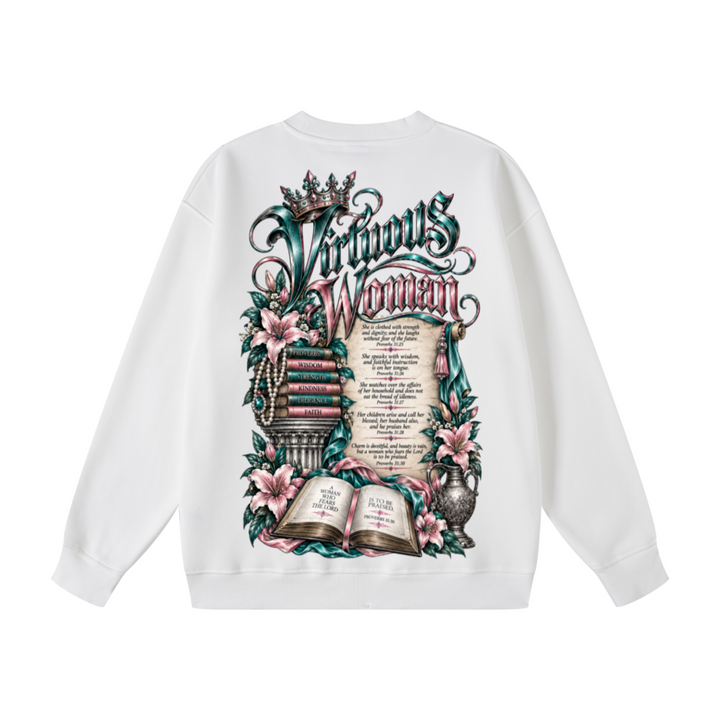 345GSM Women's Fleece-Lined Solid-Color Crewneck Sweatshirt White