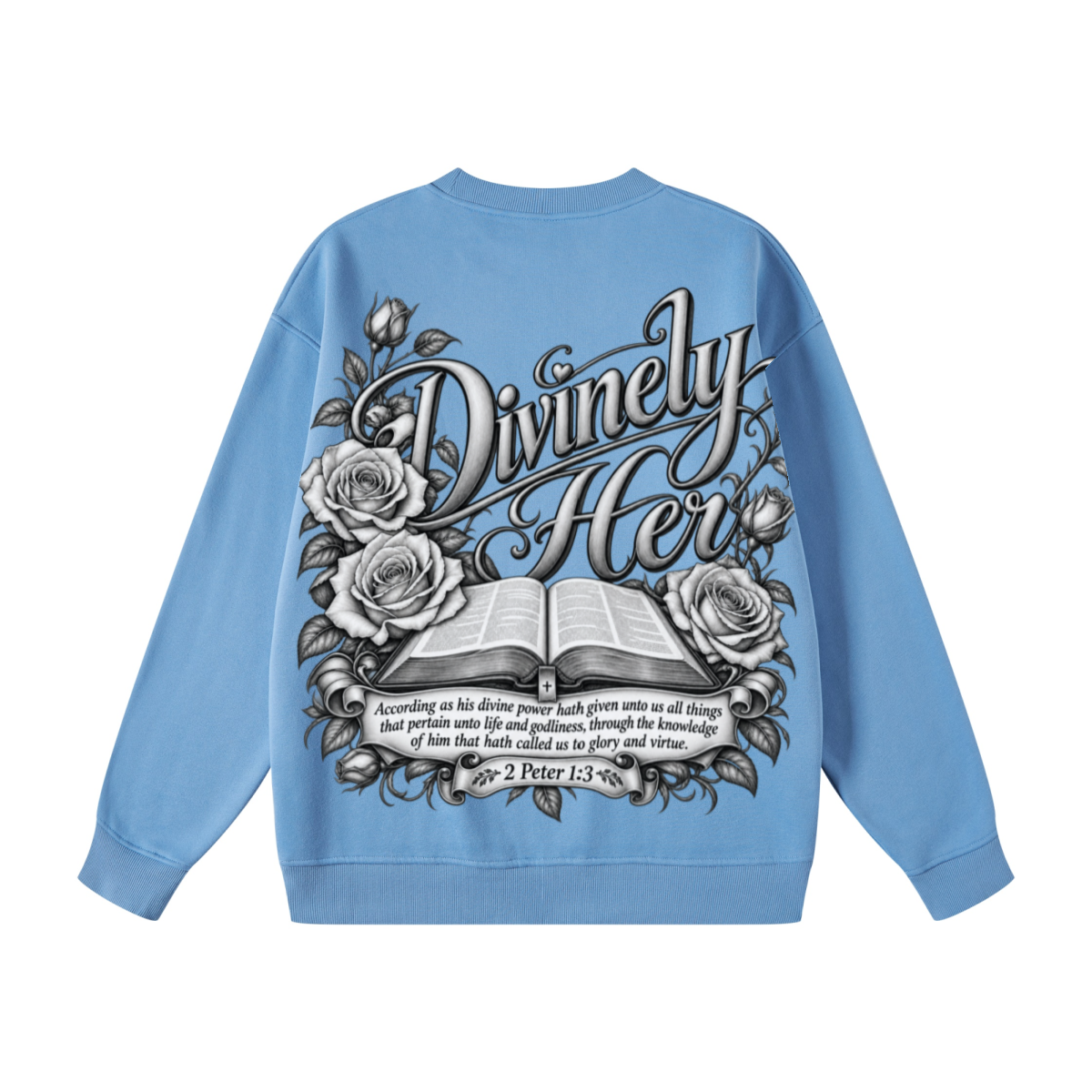 345GSM Women's Fleece-Lined Solid-Color Crewneck Sweatshirt Blue