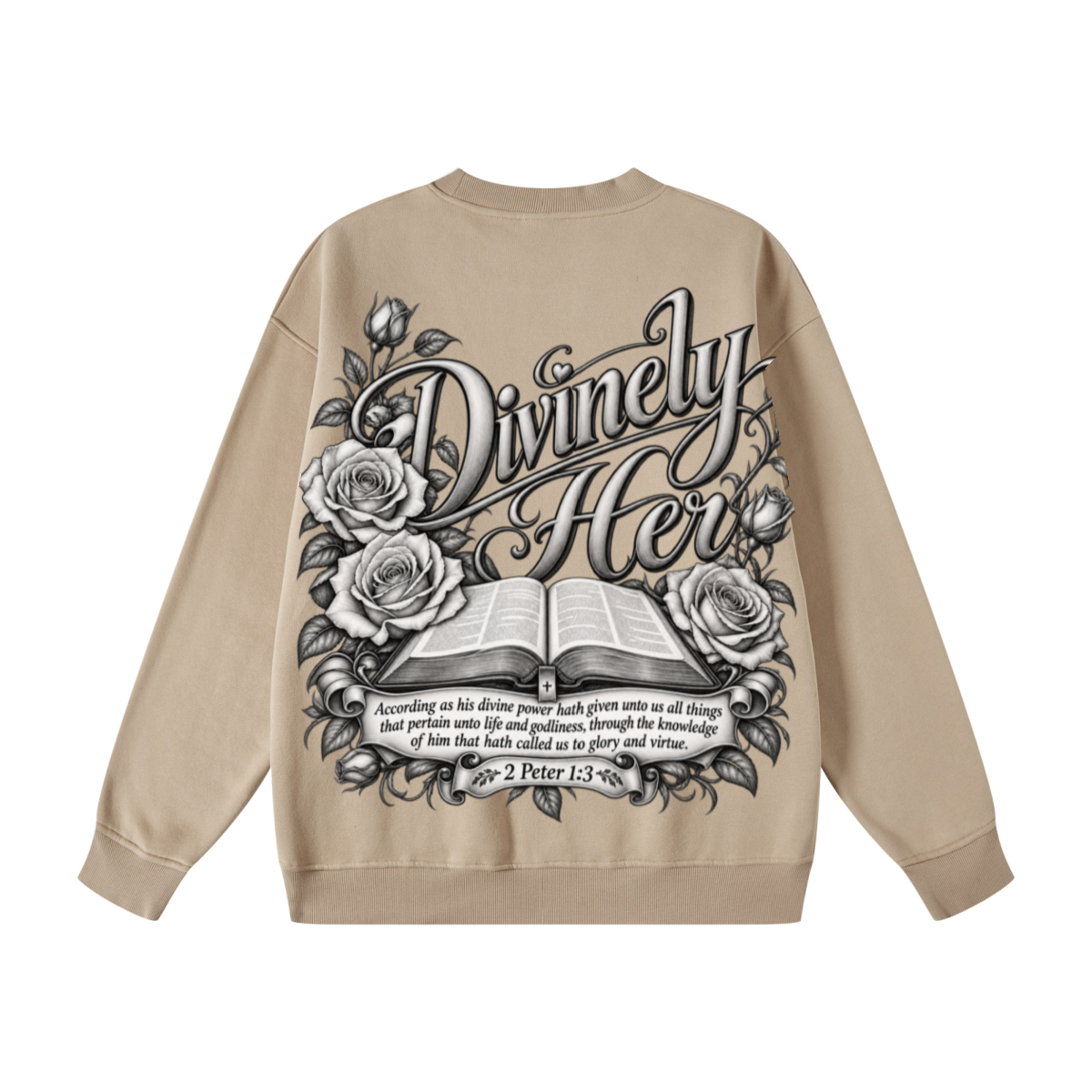 345GSM Women's Fleece-Lined Solid-Color Crewneck Sweatshirt khaki