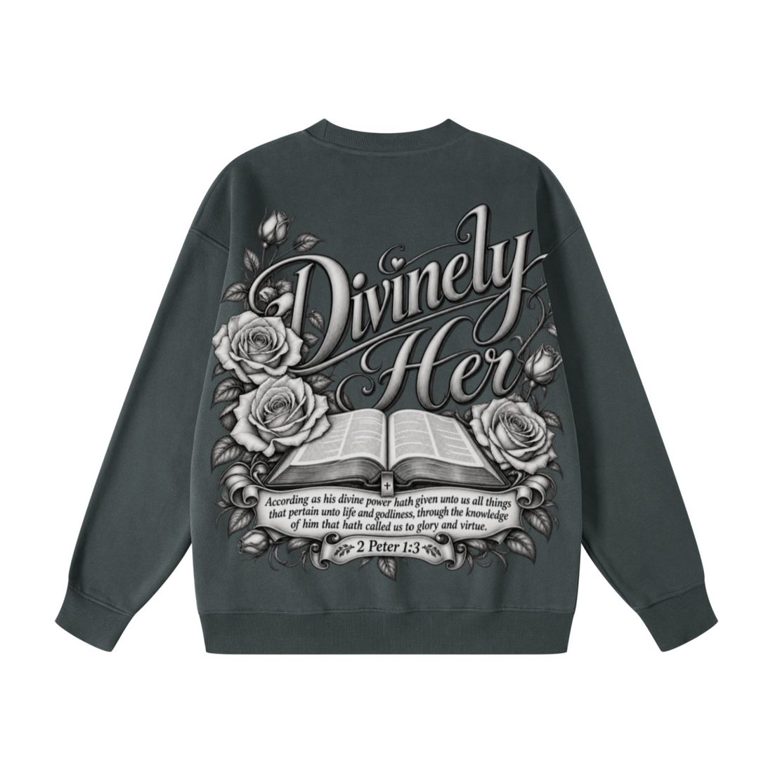345GSM Women's Fleece-Lined Solid-Color Crewneck Sweatshirt Dark Gray