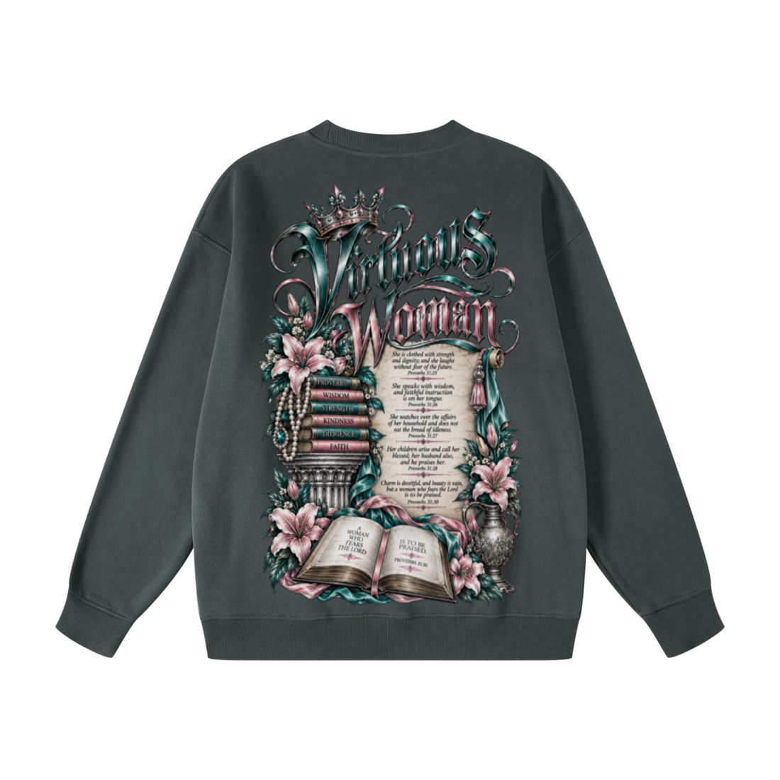 345GSM Women's Fleece-Lined Solid-Color Crewneck Sweatshirt Dark Gray