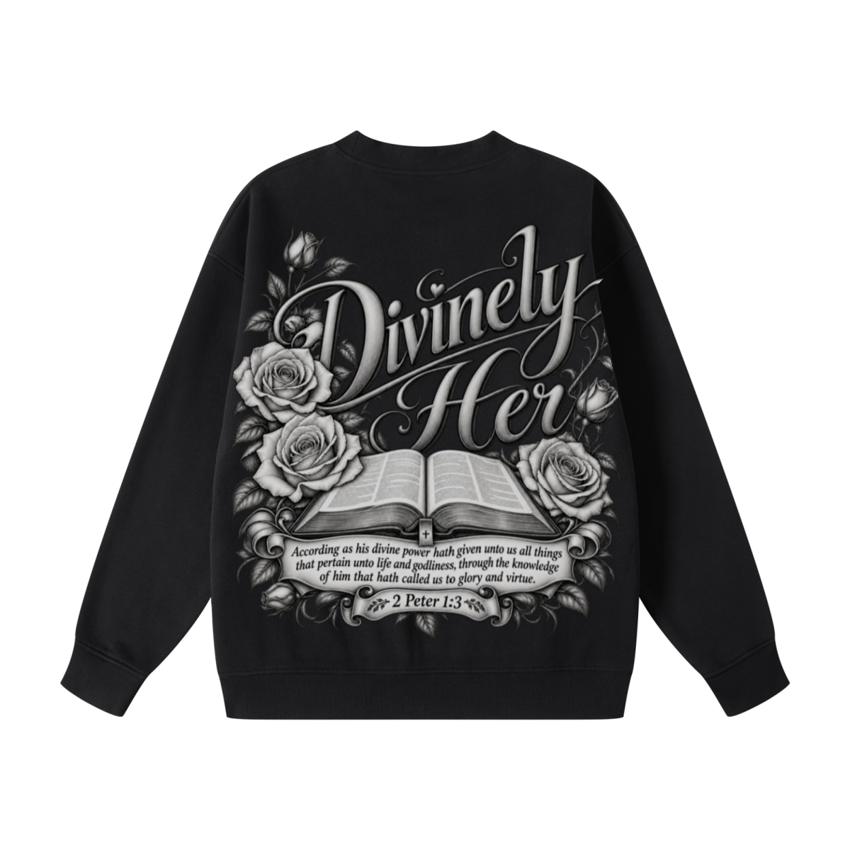 345GSM Women's Fleece-Lined Solid-Color Crewneck Sweatshirt Black