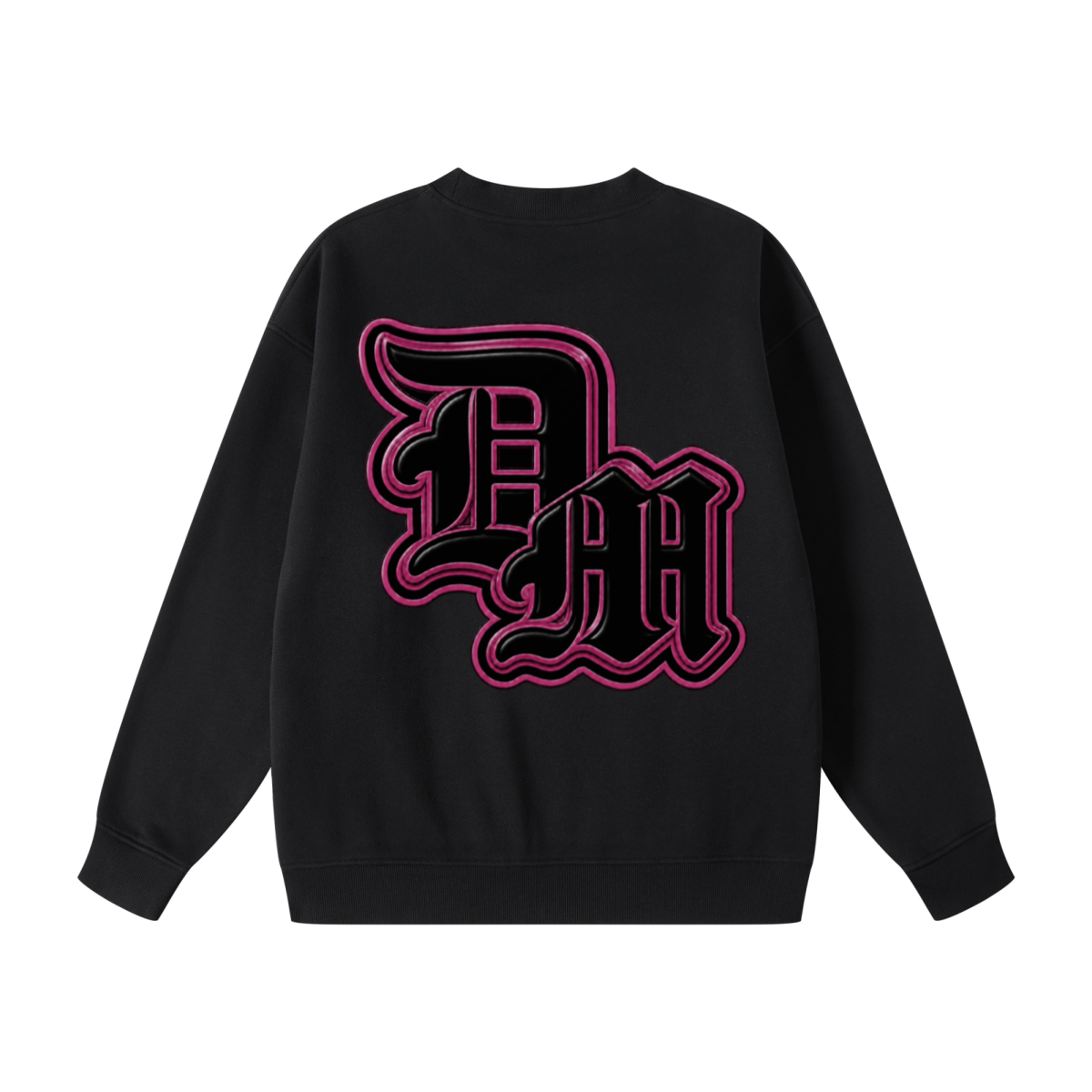 345GSM Women's Fleece-Lined Solid-Color Crewneck Sweatshirt Black