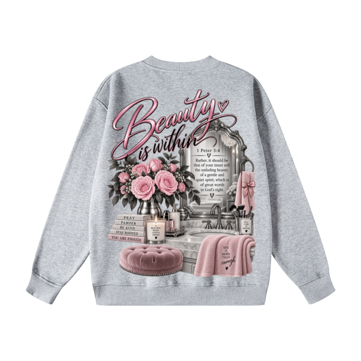 345GSM Women's Fleece-Lined Solid-Color Crewneck Sweatshirt Grey