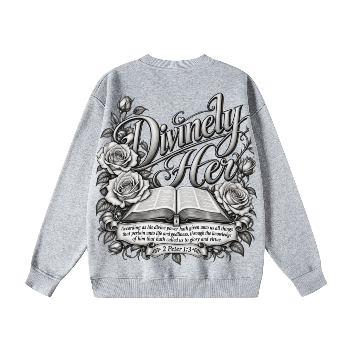 345GSM Women's Fleece-Lined Solid-Color Crewneck Sweatshirt Grey