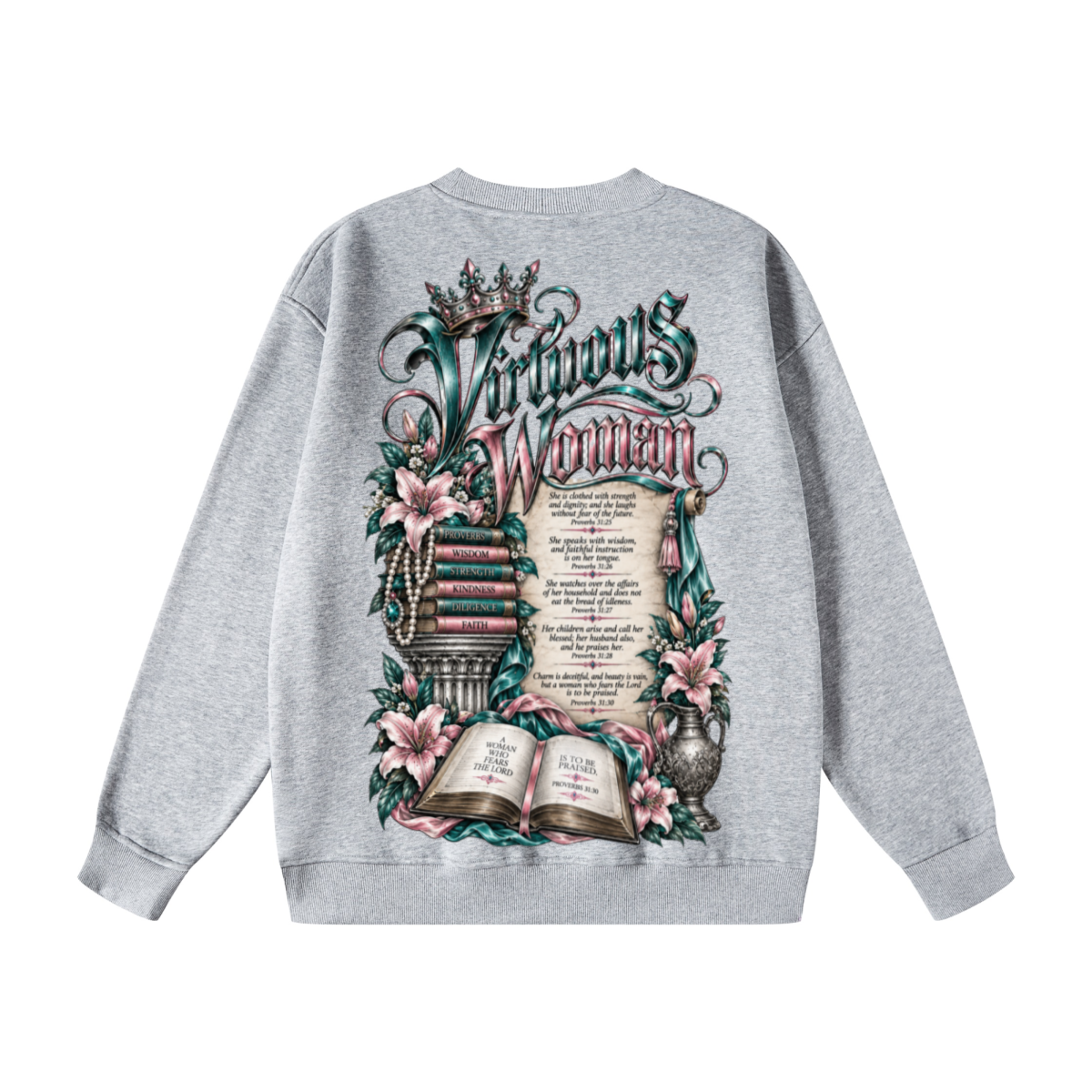 345GSM Women's Fleece-Lined Solid-Color Crewneck Sweatshirt Grey