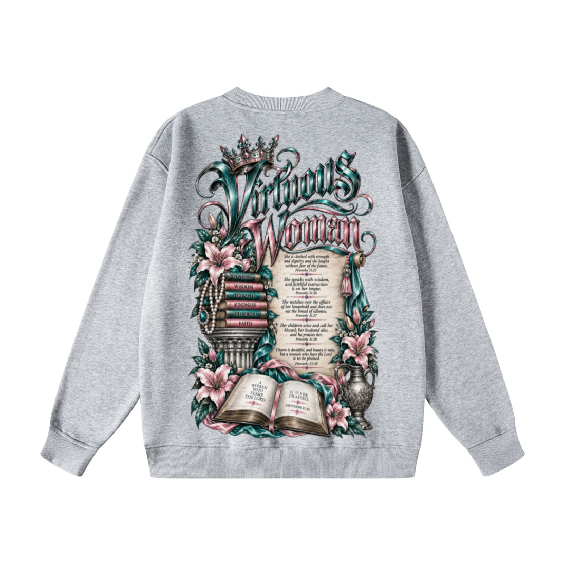 345GSM Women's Fleece-Lined Solid-Color Crewneck Sweatshirt Grey