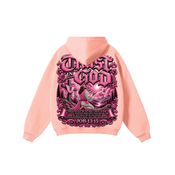 345GSM Women's Heavyweight Solid-Color Hoodie Pink