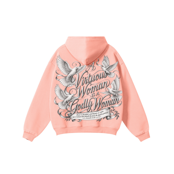 345GSM Women's Heavyweight Solid-Color Hoodie Pink