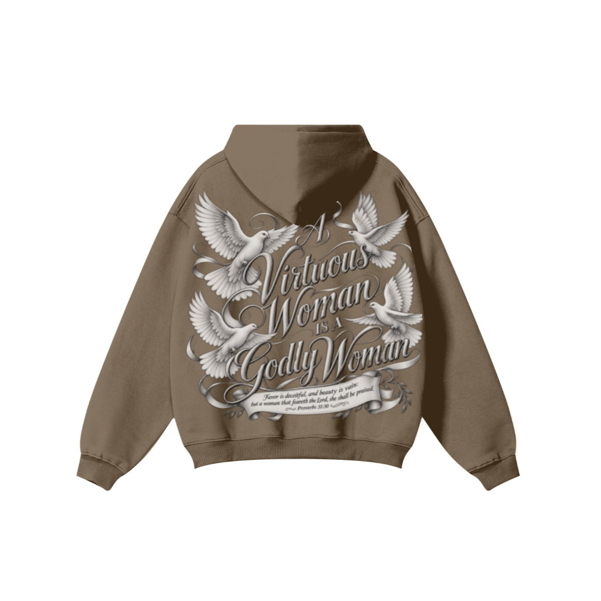 345GSM Women's Heavyweight Solid-Color Hoodie Brown