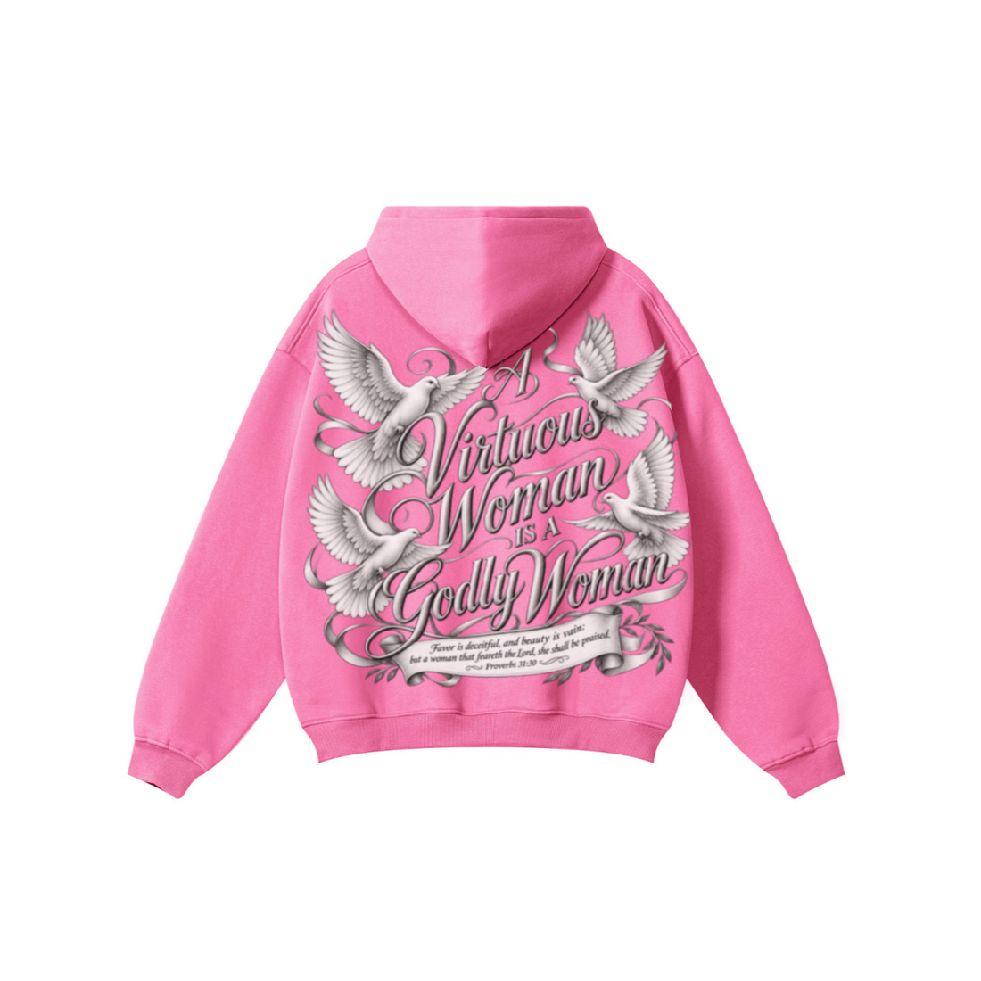 345GSM Women's Heavyweight Solid-Color Hoodie Rose Pink