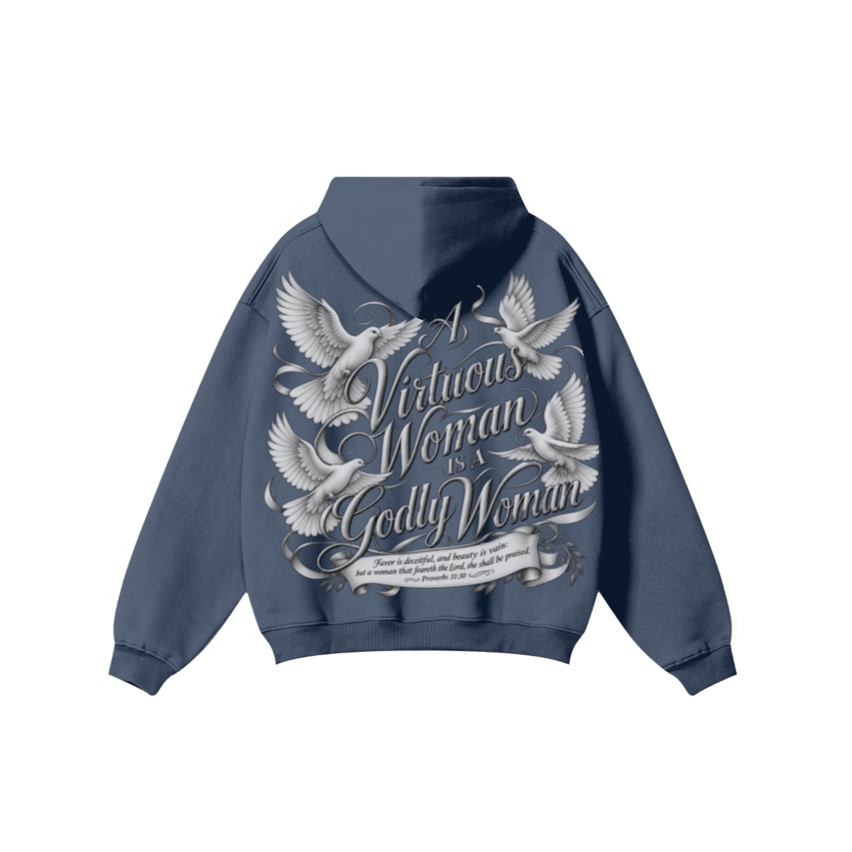 345GSM Women's Heavyweight Solid-Color Hoodie Navy Blue
