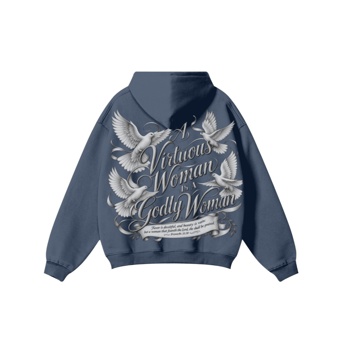 345GSM Women's Heavyweight Solid-Color Hoodie Navy Blue