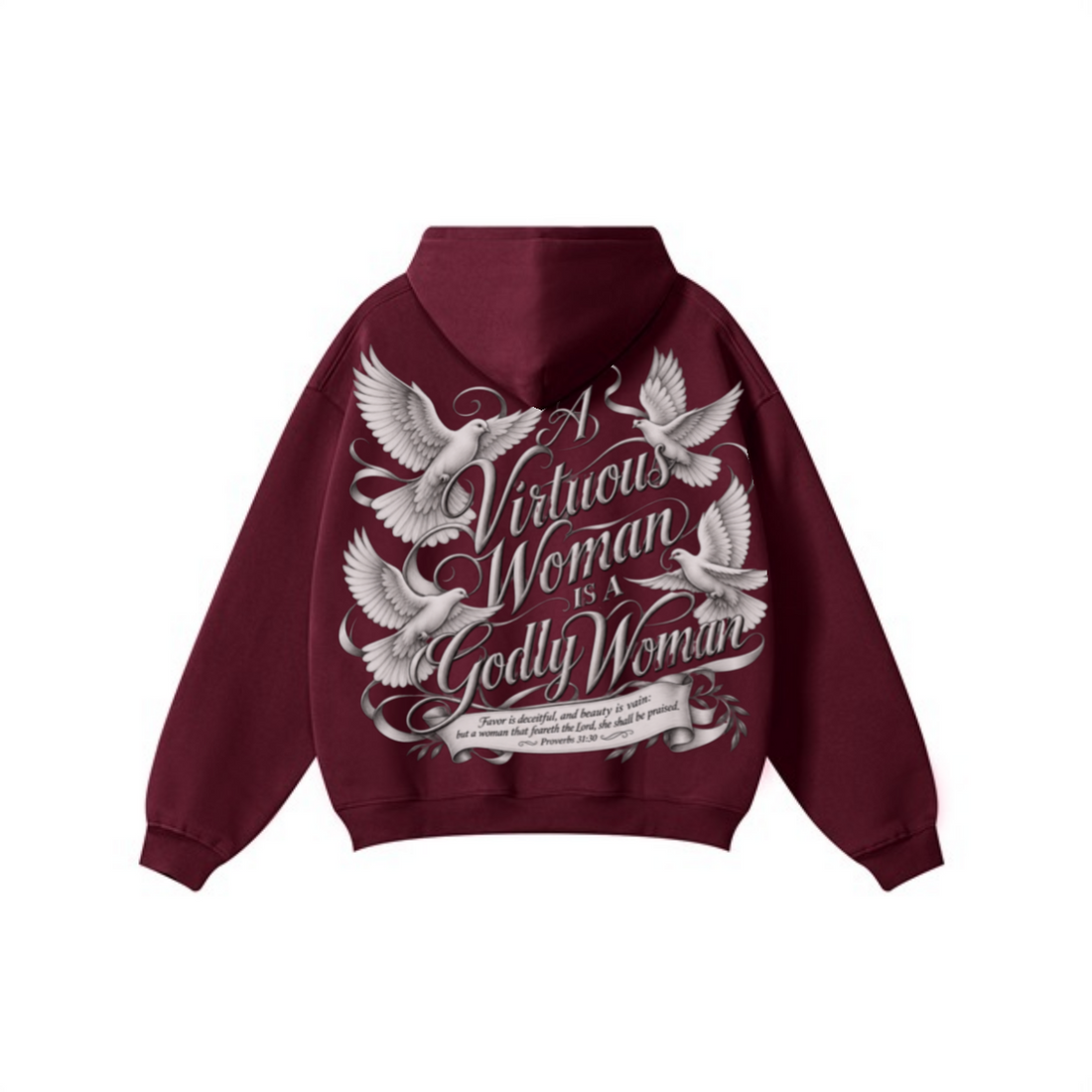 345GSM Women's Heavyweight Solid-Color Hoodie Dark Red