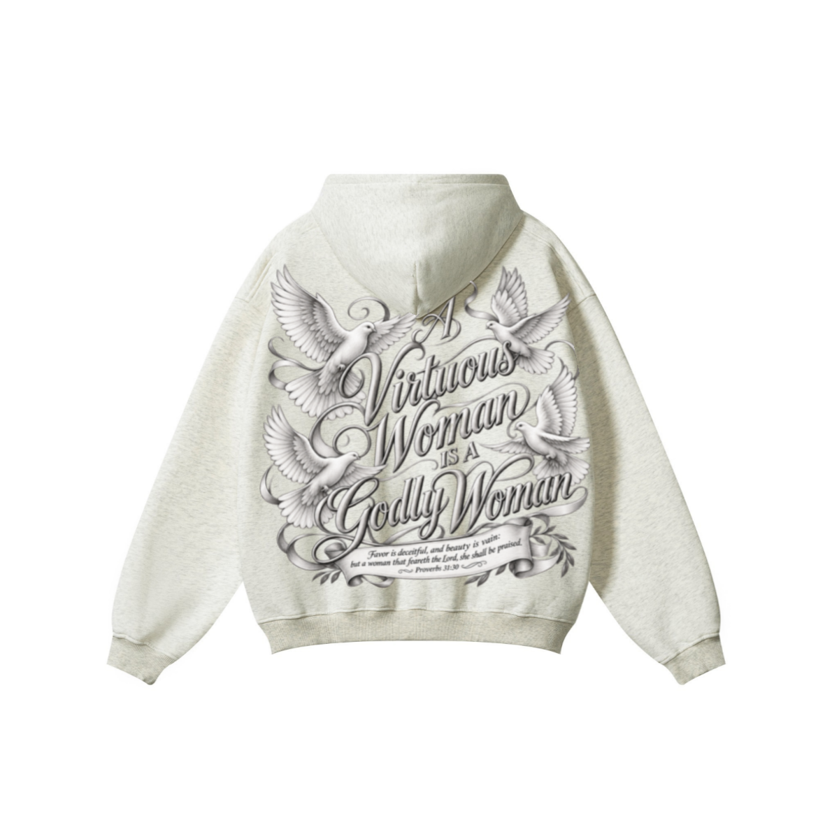 345GSM Women's Heavyweight Solid-Color Hoodie Oatmeal