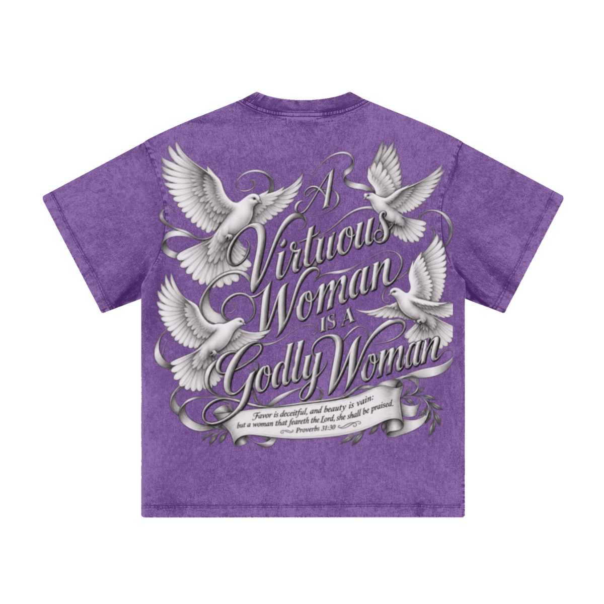 260GSM Women's Heavyweight Batik-Dyed Oversized T-Shirt Purple