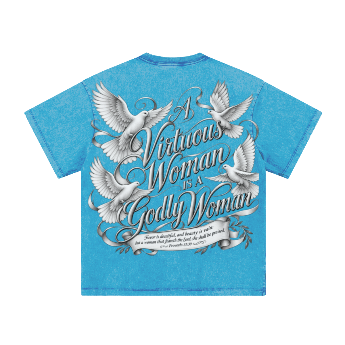 260GSM Women's Heavyweight Batik-Dyed Oversized T-Shirt Blue