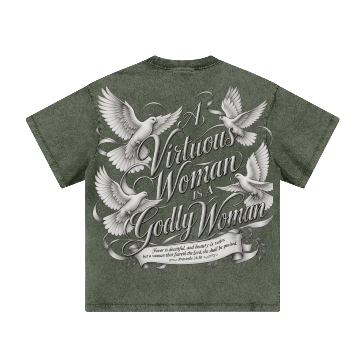 260GSM Women's Heavyweight Batik-Dyed Oversized T-Shirt Green