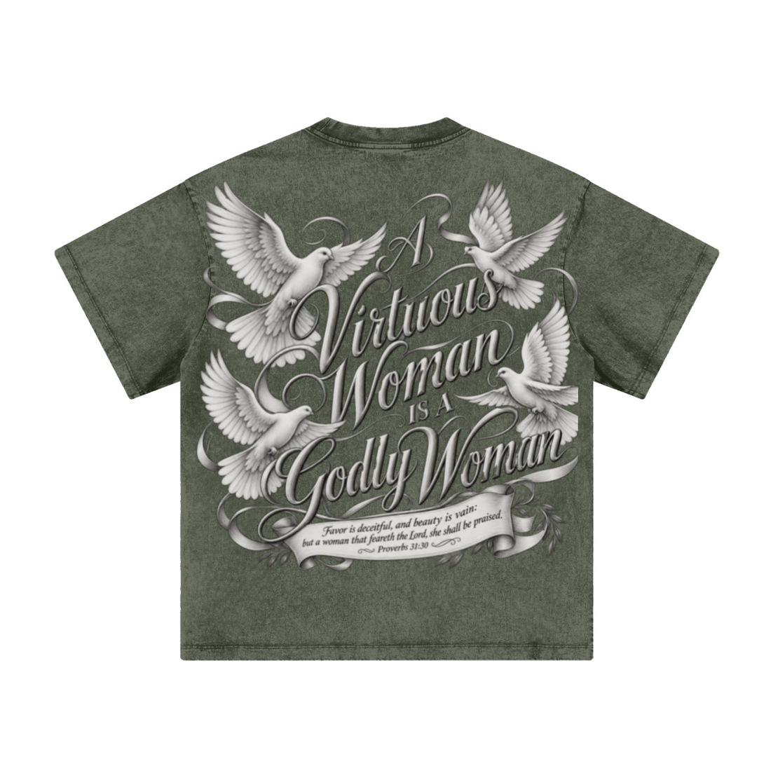260GSM Women's Heavyweight Batik-Dyed Oversized T-Shirt Green