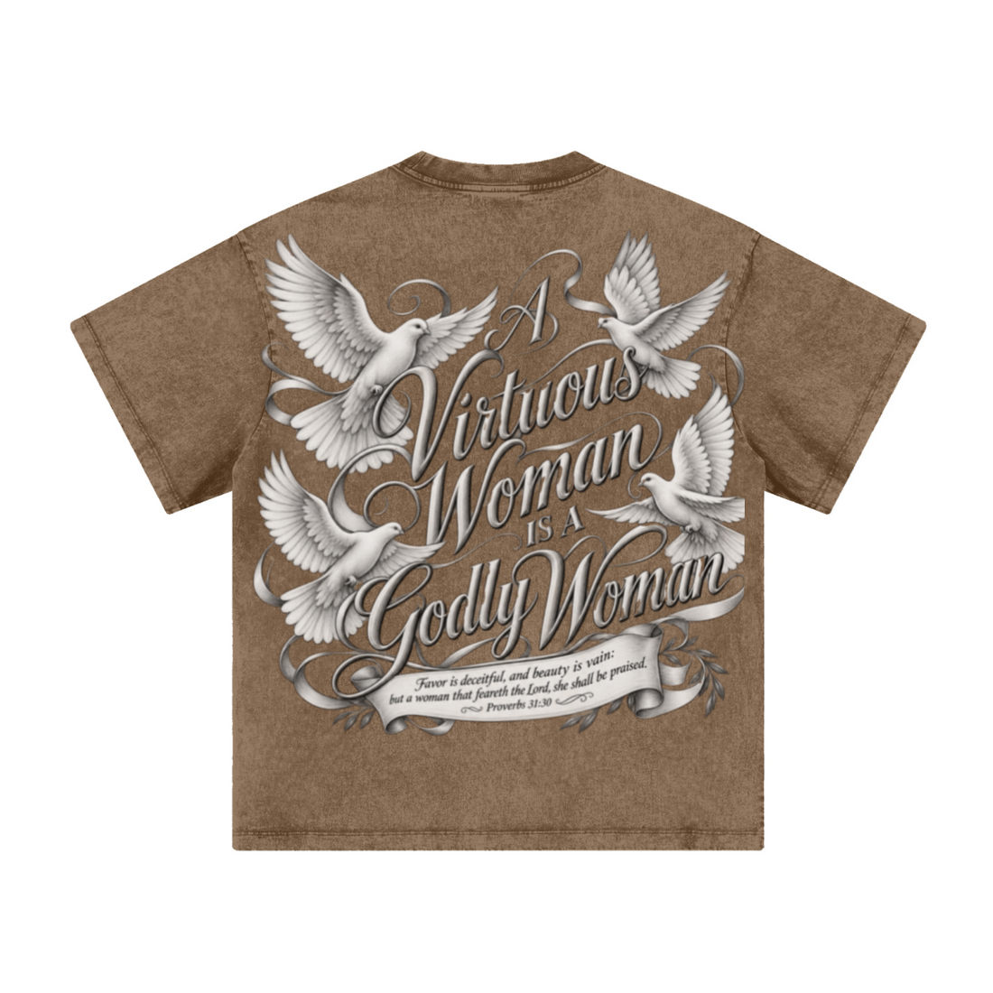 260GSM Women's Heavyweight Batik-Dyed Oversized T-Shirt Brown