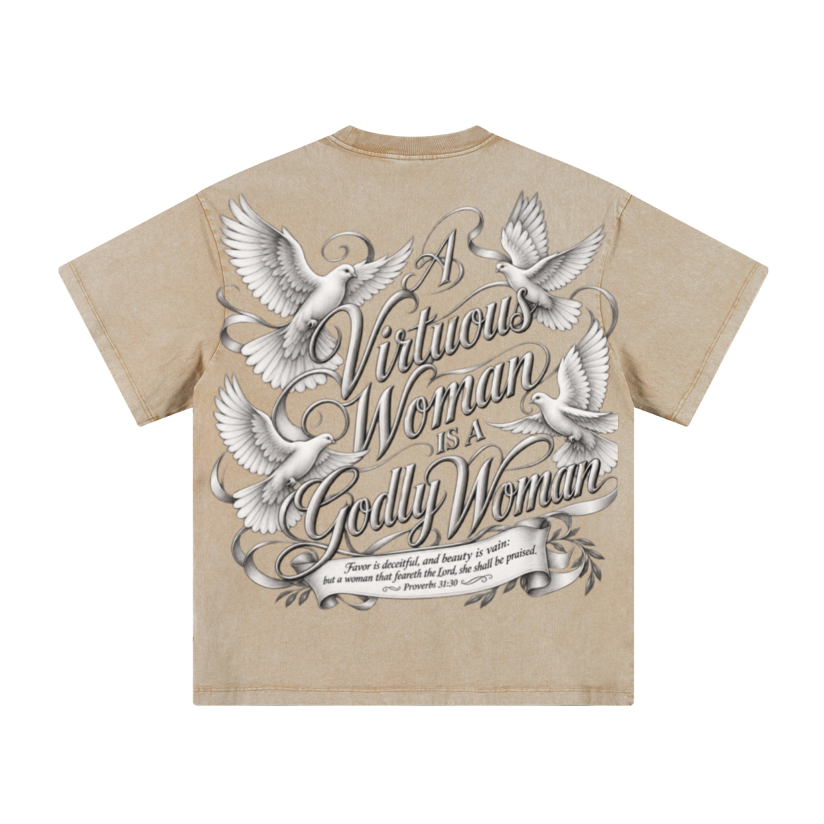 260GSM Women's Heavyweight Batik-Dyed Oversized T-Shirt Khaki