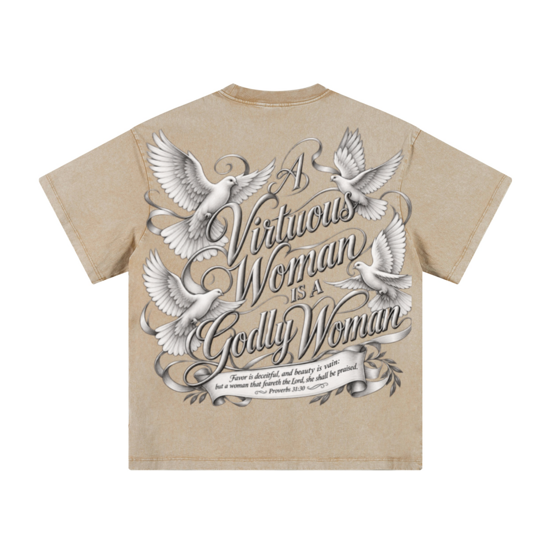 260GSM Women's Heavyweight Batik-Dyed Oversized T-Shirt Khaki